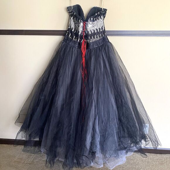 Joli Formal Dress Sz 20 Strapless Black Sequin Corset Tulle Ball Gown Prom - Picture 4 of 12